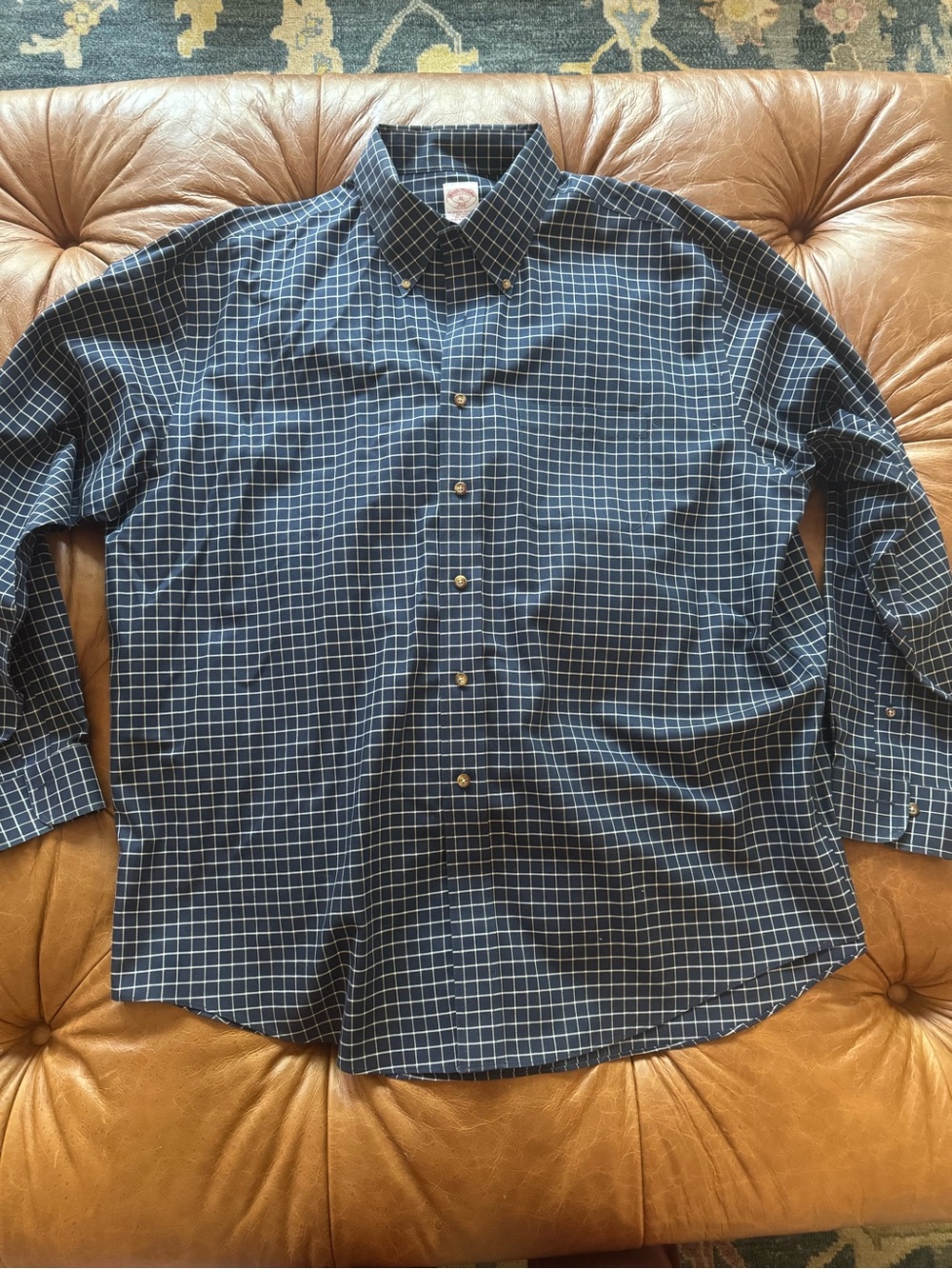 Brooks Brothers Navy and White Grid Button-Down Shirt